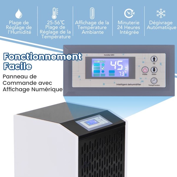 Professionell avfuktare COSTWAY-118 L-Timer 24 H-Max täckning 790M²-Automatiskt avfrostning-Auto-dränering-Kontrollpanel-Vit Vit