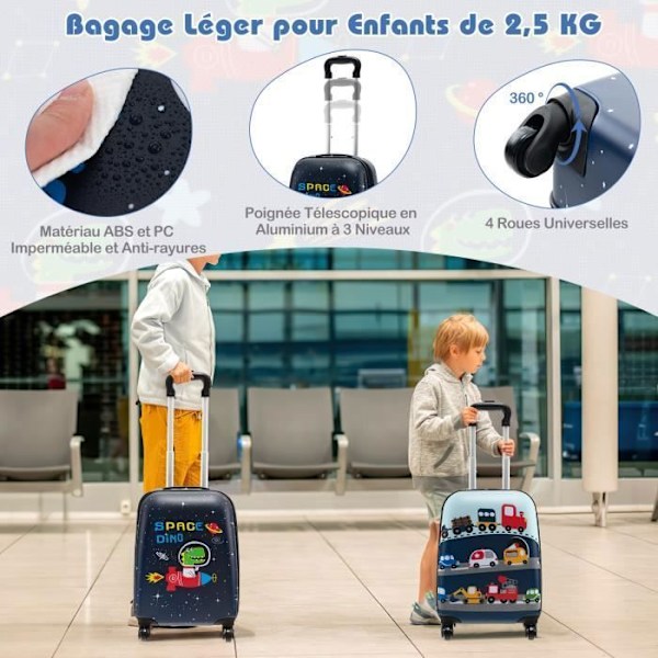 COSTWAY 5 kpl lasten matkalaukku 16" + 12" reppu, niskatyyny, etiketti, lounaskassi, lentomatka, astronautti