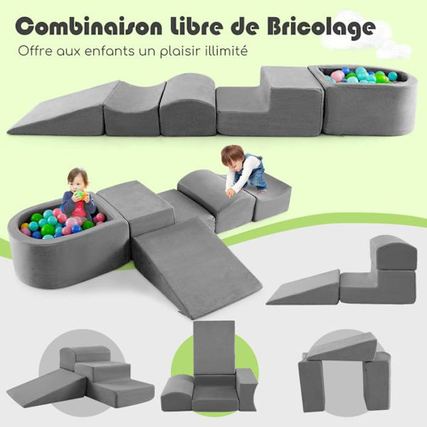 COSTWAY Foam Building Blocks - för barn i åldrarna 3+ - 5 stycken - Maskintvättbara överdrag med dragkedjor - Grå