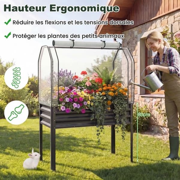 COSTWAY Metallhöjdsträdgård, Skyddstäckning, Rullbar Dragkedjedörr, med Växthus, för Grönsaker, Växter, Blommor, Grå Grå