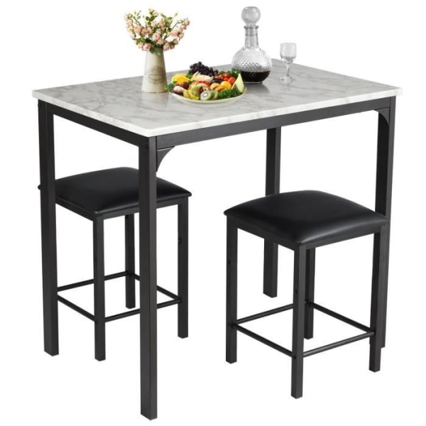 COSTWAY 3-delat matbordsset med 2 rygglösa stolar i konstläder, kompakt design, för kök, vardagsrum, vit
