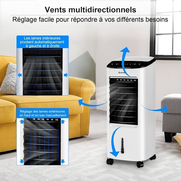 COSTWAY mobilt klimaanlæg 7L 4 i 1-luftkøler-65W fjernbetjening-7,5H timer-3 tilstande/hastigheder-LED-skærm-27x30x74 cm Vit