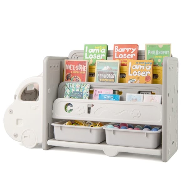COSTWAY Bokhylla för Barnleksaker - 4 Nivåer med 2 Lådor - Bilform - 108x35x63,5 cm - för Lekrum