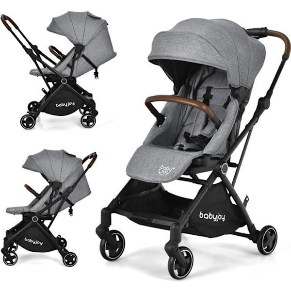 COSTWAY Barnvagn 2 i 1 Baby 0-3 År Rotationssäte Fällbart med en Hand Båge Justerbart Fotstöd Lutad Multi-positioner Grå Grå och svart