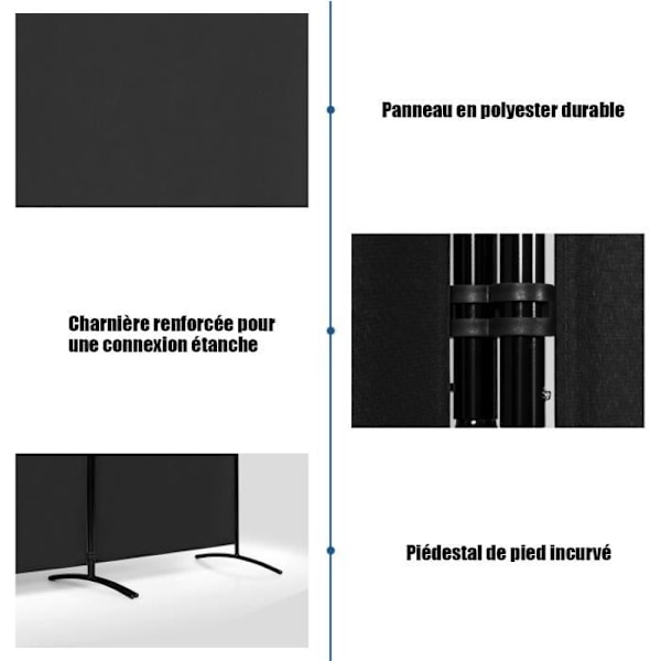 COSTWAY Fritstående Skærm 3 Paneler Sammenfoldelig, Rumskillevæg Protect Private, 260 x 183 CM Sort