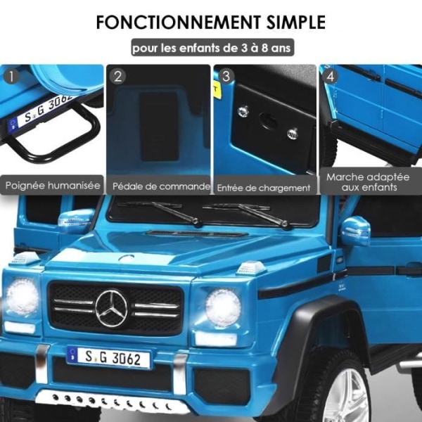 COSTWAY 12V elbil för barn Benz G650-S med LED-lampor, AUX-port, föräldrafjärrkontroll 3-8 år blå