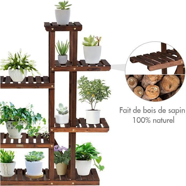 COSTWAY Plantehylde i Træ 125 x 25 x 114 CM, 9 Hylder til 18 Potteplanter, Blomsterhylde til Terrasse Have Balkon Stue Naturlig