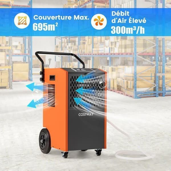 COSTWAY Industriel Luftaffugter 73 L/Dag Professionel, 24 timers timer, Overflade 230m2/695m3 Orange