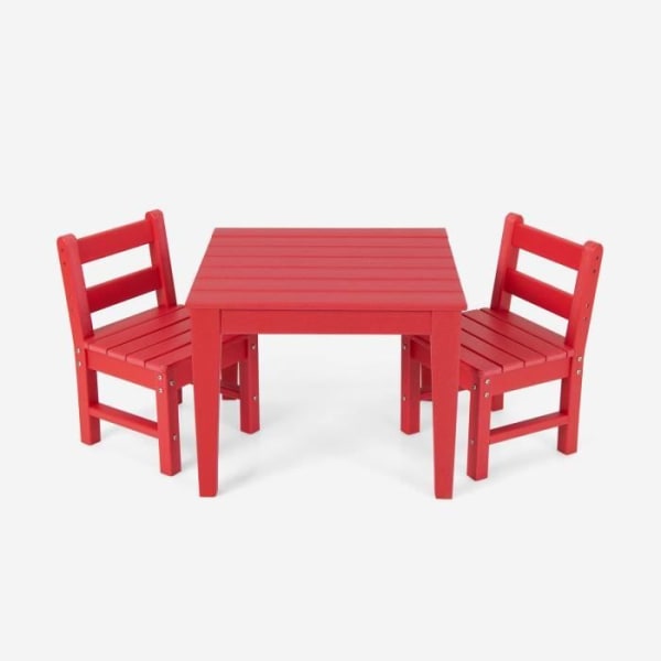 COSTWAY barnbord och stolset inomhus/utomhusbord för att äta, studera och leka rött