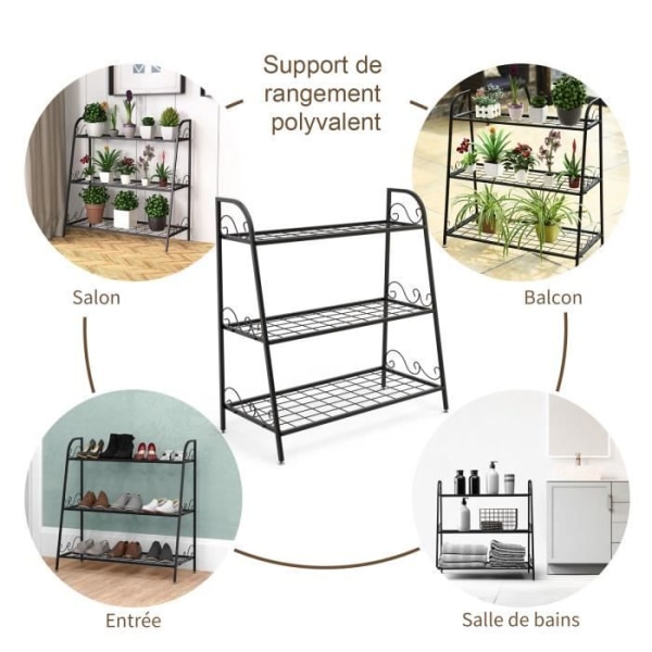 COSTWAY Metal Blomsterhylde med 3 Niveauer 81 x 35 x 82 CM, Plante Trappehylde med Justerbare Fødder til Indendørs/Udendørs brug