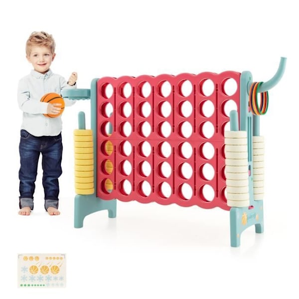 COSTWAY Power Game 4 Kæmpe-Basketball Hoop-Ring Toss 42 stykker-Quick Release Håndtag-BPA Gratis-Familiespil-Blå