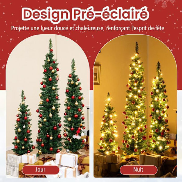 Set med 3 COSTWAY konstgjorda LED-julgranar - 90/120/150 cm - 230 varma vita lampor - 415 gröna grenar - Burlap Base