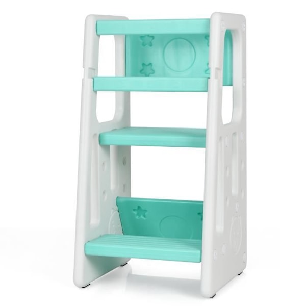 COSTWAY Toddler Learning Tower 3 justerbar højde og skridsikker fodstøtte HDPE dobbelte sikkerhedsskinner Grøn