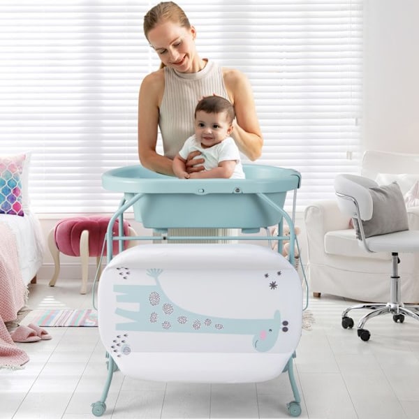 COSTWAY Babyskif til ænding-Bad 20L 4 i 1 Folder 4 Hjul, Slange 1m, Opbevaringsbakke PVC Vandtæt Hynde 35Kg Blå