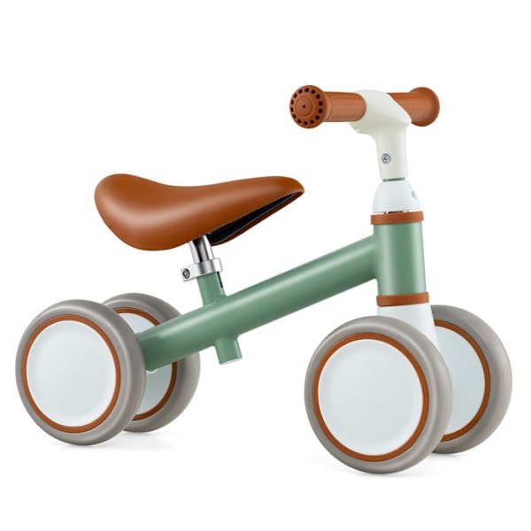 COSTWAY Lättvikt Enkla Cykel för Barn utan Pedaler med Justerbart Styre och Säte, 4 Hjul, för Födelsedagspresent, 1 till 3 År, Grön
