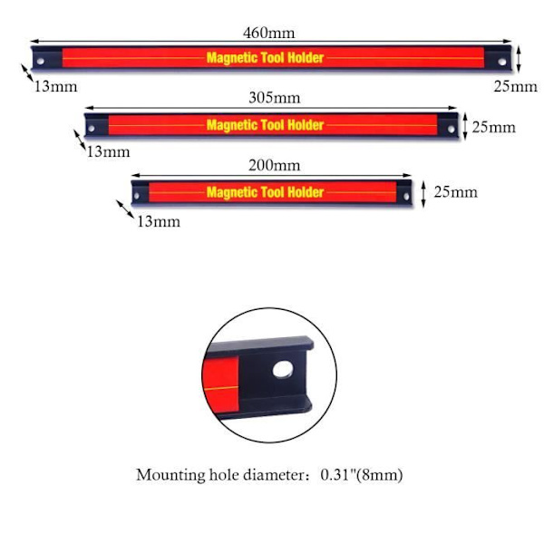 COSTWAY magnetiske værktøjsstænger 3 stykker magnetisk værktøjsholder Stærk magnet til opbevaring 200 mm, 305 mm og 460 mm