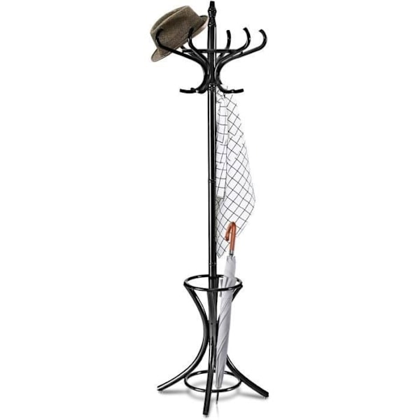 COSTWAY Fritstående knagerække i massivt træ - 12 kroge - til frakker Hatte - Opbevaringsparaplyholder - 51 x 51 x 184 CM - Sort Svart