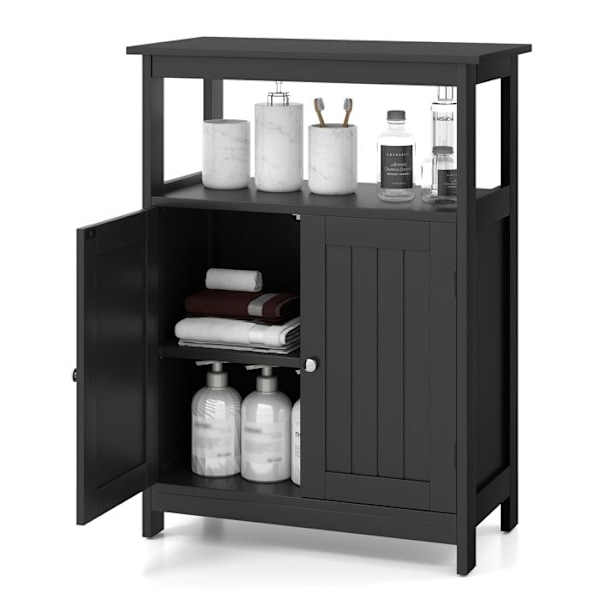 COSTWAY Badeværelse Skab med 2 Døre, Rum og Justerbar Hylde, til Stue, Entré, Køkken, 60x30x80 cm Sort