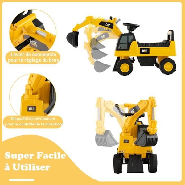 COSTWAY Leksaksgrävmaskin för barntraktor med roterande skopa, antisladdhjul, hornknapp, sätesförvaring, 25 kg, 1-3 år gult och svart