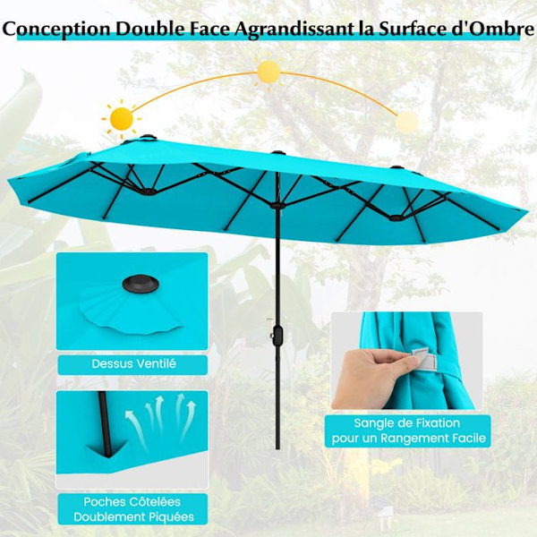 COSTWAY Parasol Dubbel Trädgård Rektangulär 396 x 201 x 240cm - Viktad Bas, 12 Metallribbor, för Terrass Grön