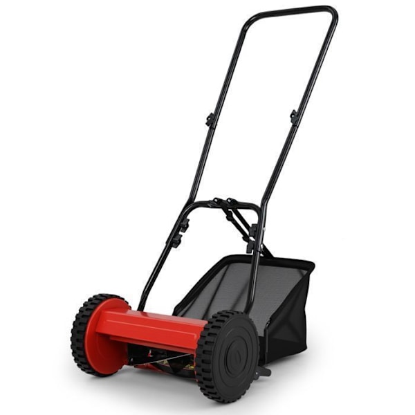 Manuell gräsklippare COSTWAY - Klippbredd 30 cm - Klipphöjd 15 till 40 MM - Fack 18,5 L - 2 halkfria hjul - Röd