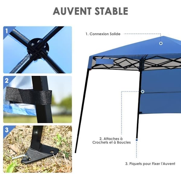 COSTWAY Sammenklappelig Havepavillon 182 x 182 cm Solbeskyttelse 2 Højder med Halv-væg Side Portable Taske til Fest Blå