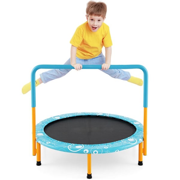 COSTWAY Trampolin til Børn Sammenfoldelig Ø92cm Polstret Sikkerhedsdække, Håndtag Dækket 30 Elastiske Snore Indeni 150KG Blå