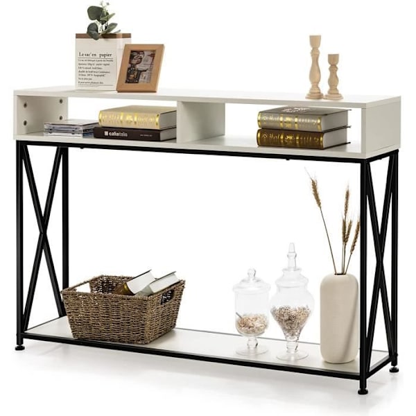 COSTWAY Konsolbord i industriel stil 120 x 23 x 79 CM Stålkonstruktion Anti-vip indgangsmøbler Hvid