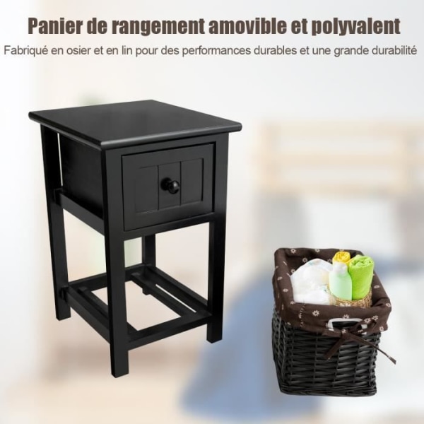 Costway Sengebord Natbord Opbevaringsenhed med 1 skuffe + 1 kurv til soveværelse, stue, balkon 28 x 31 x 45 cm Sort Svart