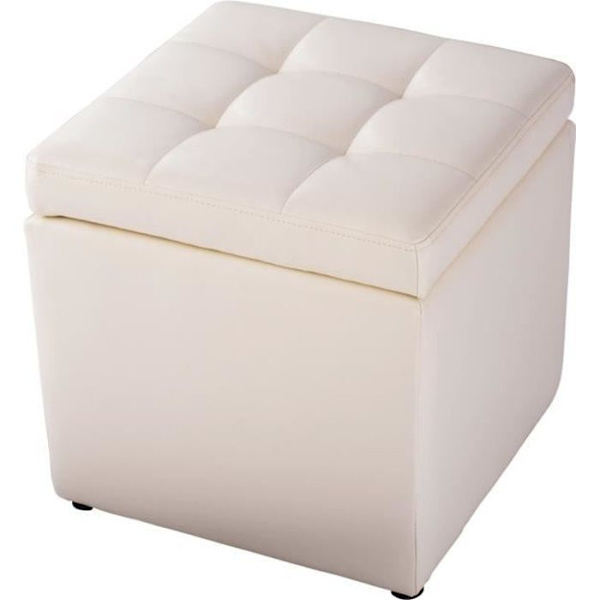 COSTWAY Puff Bröstpall Förvaring Sits Fotstöd -64 L- 40 x 40 x 40CM i Svart PU Spara utrymme Max. 150 kg Beige