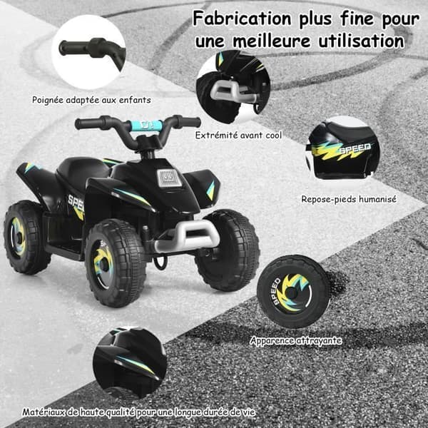 COSTWAY Electric Quad lapsille 6 V 4,5 Km/H max. Auto lapsille 3 vuotta + musta Sort