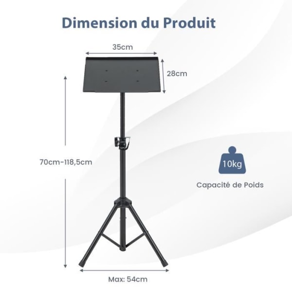 COSTWAY stativ til projektor - justerbar højde 70-118,5 cm, vippebakke, sikkerhedsnål - videoprojektorstøtte
