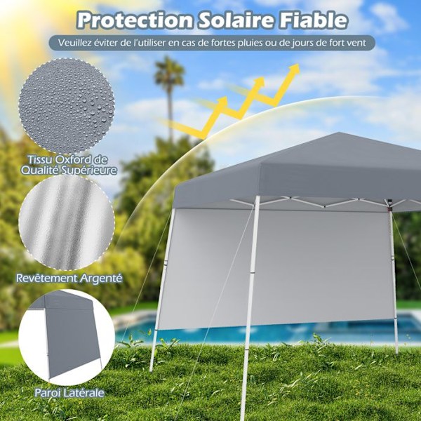 COSTWAY Pop-Up Fälltält 3 x 3 M med 1 Sidovägg - Solskydd UPF50+ - Bärbar Ryggsäck för Camping, Grå