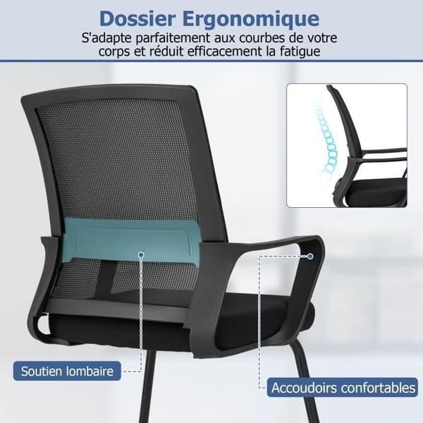 COSTWAY Ergonomisk kontorstol med 'U' base, sædehøjde 48 cm, max. 110 kg Sort