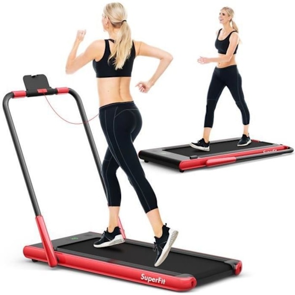COSTWAY hopfällbart löpband APP Kontroll 1-12KM-H 0,75HP Motor Bluetooth-högtalare Transporthjul Röd LED-skärm