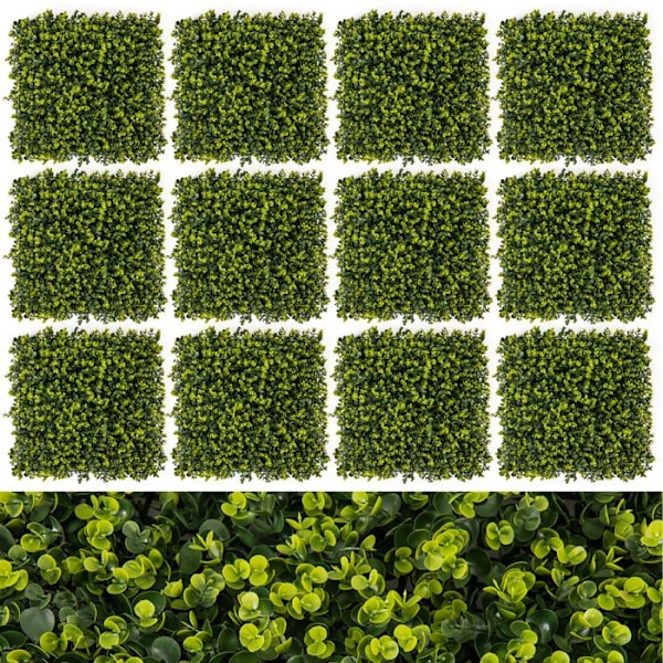 COSTWAY Privacy Hedge 12 kunstgræs vægpaneler 50 x 50 cm, Eucalyptus med buet tekstureret overflade og tykkelse på