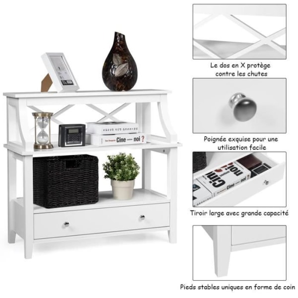 COSTWAY 2-vånings konsolbord, med 1 låda, perfekt för kök, vardagsrum, badrum etc., 37 x 75 x 80 cm, vit