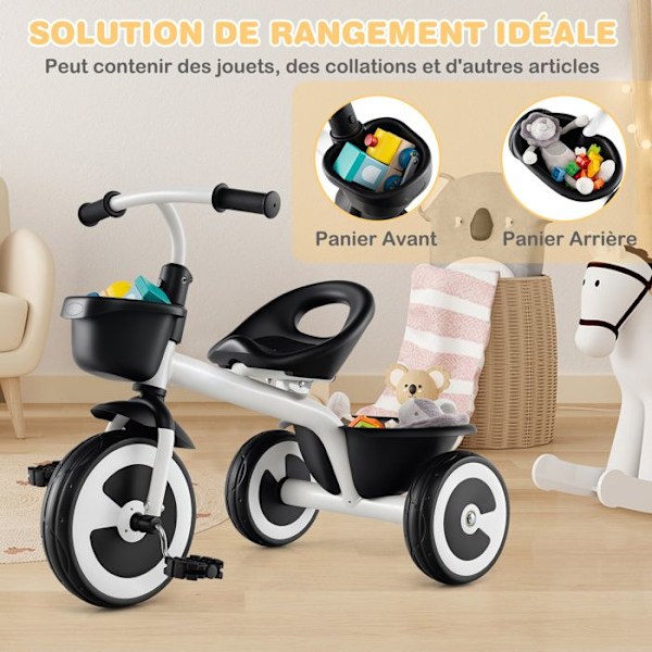COSTWAY Tricycle til Børn med Pedal, Justerbart Sæde, Opbevaringskurve, Robust Kulstofstål, 4 EVA Hjul, 1,5 til 5 År Hvid