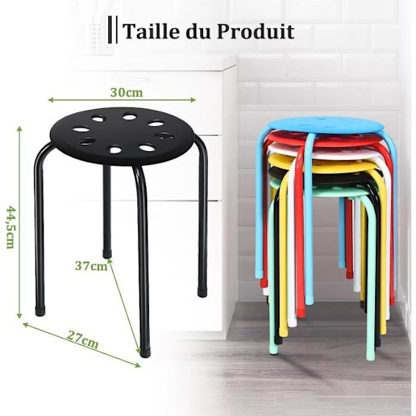 COSTWAY 6 stabelbare skamler 30 x 40,5 cm (Dia x H), Stabil X-formet sammenføjet metalramme til køkken, Bistro Multicolor Flerfärgad