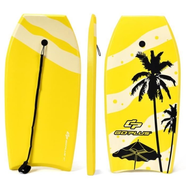 COSTWAY Surfbräda 41 tum XPE Bodyboard med 90 cm rep för nybörjare, amatörer Gul med kokos + solskydd