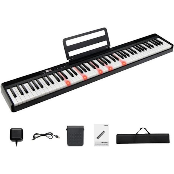 COSTWAY bærbart digitalklaver 88 tangenter Justerbar dynamisk hastighed Dobbelt Bluetooth og keyboard 128 rytmer 2 højttalere