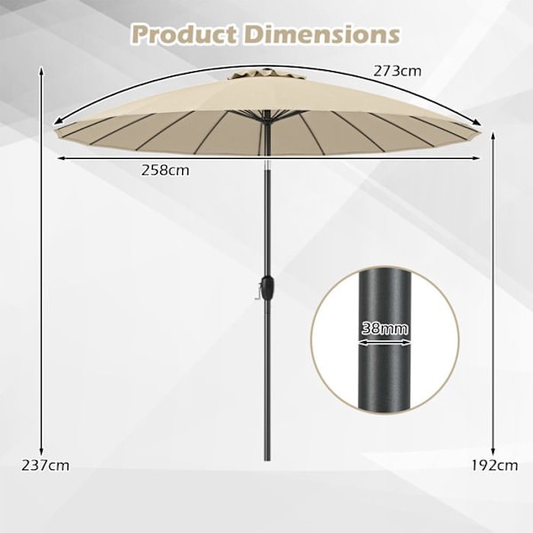 COSTWAY Grand Markise til Have 273 x 237 cm - 18 Stærke Spiler - Knap-tilbøjningsfunktion til Terrasse Patio UV-beskyttende