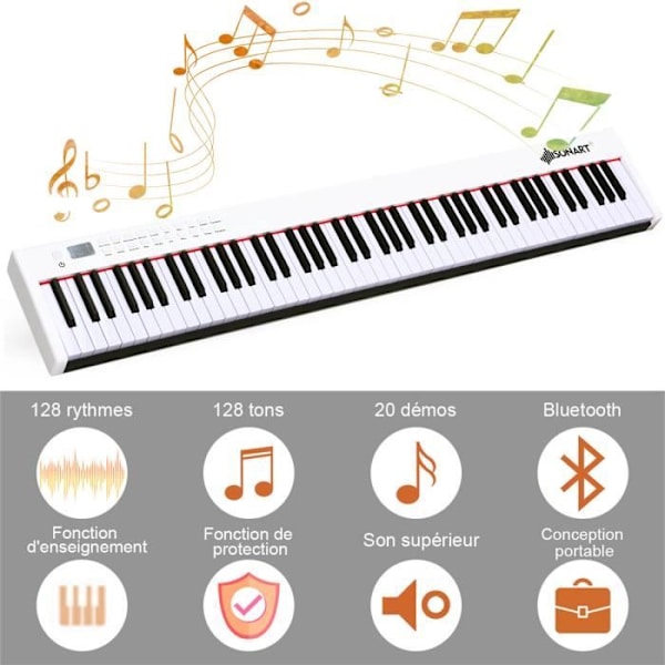 COSTWAY Bärbar elektronisk klaviatur 88 viktade tangenter Bluetooth-funktion MIDI-gränssnitt Högtalare Sustain Pedal Vit