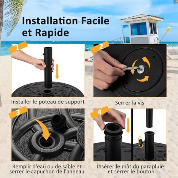 COSTWAY vægtet rund parasol base/stativ 56 cm i HDPE med genopfyldelig tank fyldt med vand/sand 46 kg på 38/48 mm stænger Sort