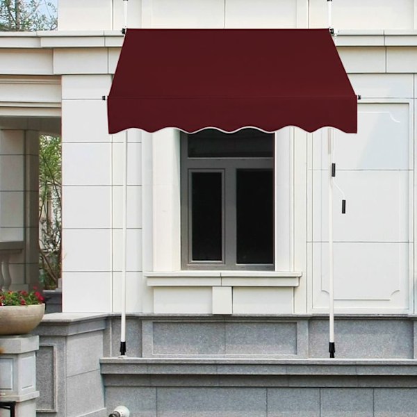 COSTWAY Butiksbanner Manuel Erhverv Uden Bor 150x125CM-Hjørne, Højde Justerbar-i Metal og Stof-Vindue, Balkon, Have-Rød