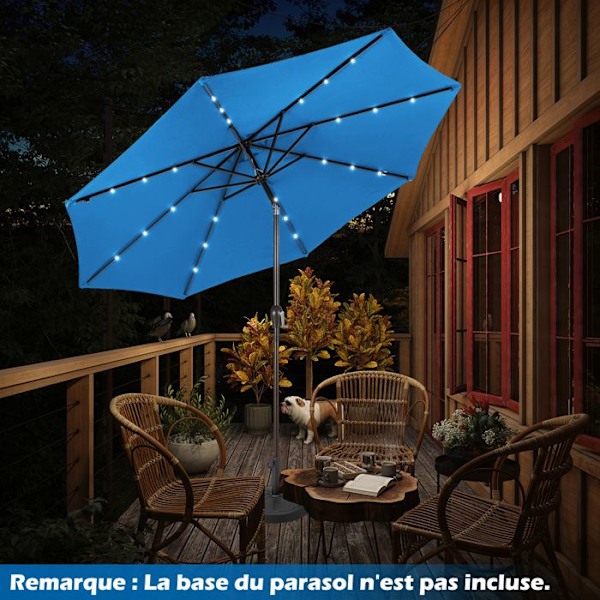 Parasol i Haven Med Skæv Tilt COSTWAY - 24 LED-lys - Dia.3x2,5M - Robust Metalstruktur - UV-beskyttelse - Blå