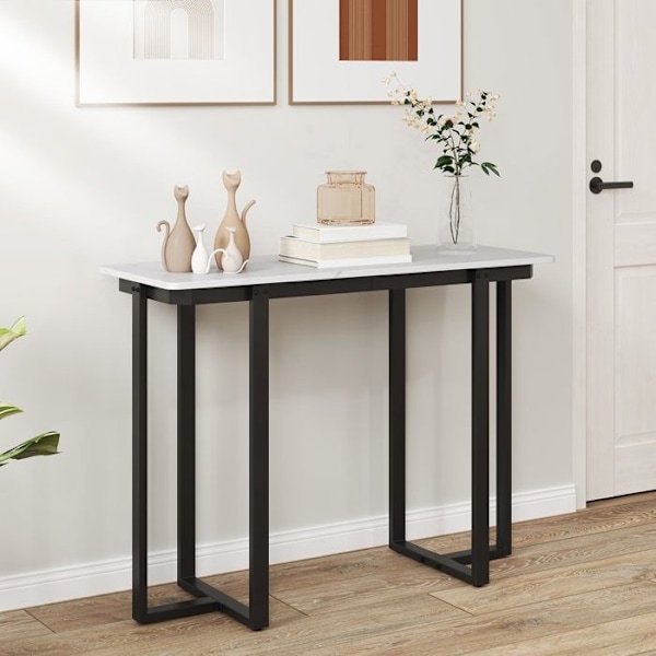 COSTWAY Konsolbord i Marmor-look, Geometrisk Metalstruktur 107 x 40 x 79,5 cm til Stue, Gang (Sort)