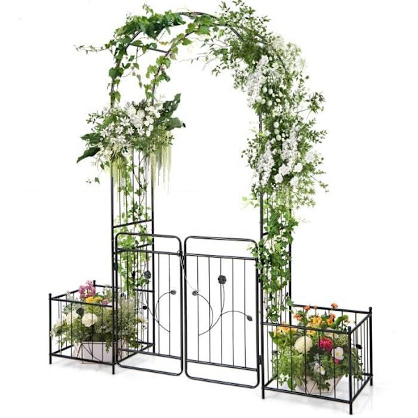 COSTWAY Havebue for Klatrende Planter H 220cm - Metal Trellis - Låsbar Port - Sideskuffer - 2 Døre