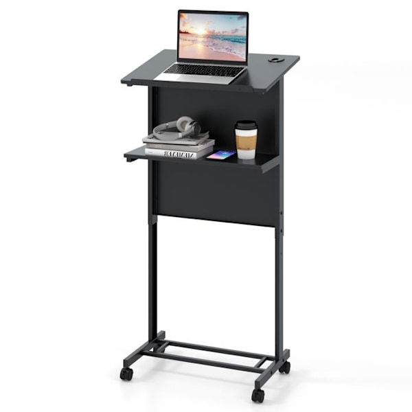 COSTWAY 3 positioner Højdejusterbart rullende stående skrivebord 108,5-122,5 cm med vippet top, låsehjul