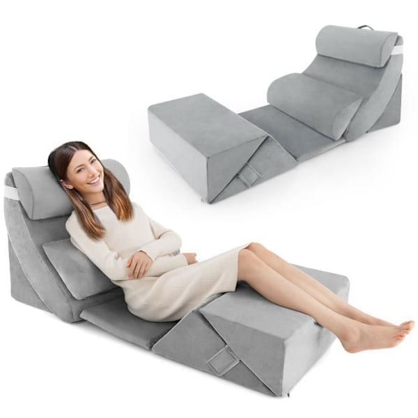 COSTWAY 7 Memory Foam Wedge -tyynyn setti - Irrotettava niskatuki - Lukutyynyt - Leikkauksen jälkeinen, raskaana oleva nainen